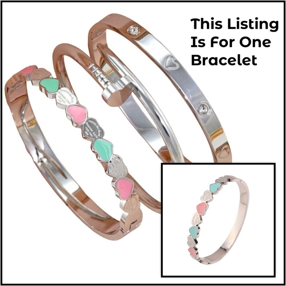 NEW Dainty Silver Multicolor Heart Bracelet
Stainless Steel Rhinestones Bangle